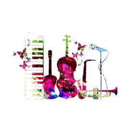 Colorful musical instruments with butterflies vector 02