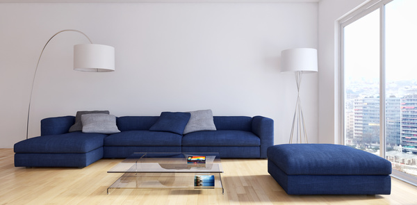 Corner Blue Sofa And Floor Lamp Hd, Corner Sofa Floor Lamp