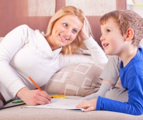 Counseling children working mother Stock Photo
