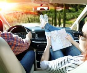 Couples traveling by car Stock Photo 01