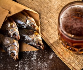 Delicious grilled fish with beer Stock Photo