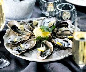Delicious oysters and wine Stock Photo