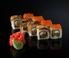 Delicious sushi on a black background Stock Photo 01