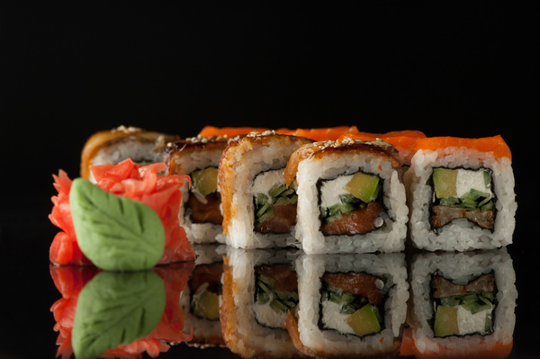 Delicious sushi on a black background Stock Photo 02