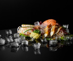Delicious sushi on a black background Stock Photo 03