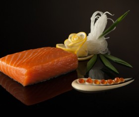 Delicious sushi on a black background Stock Photo 04