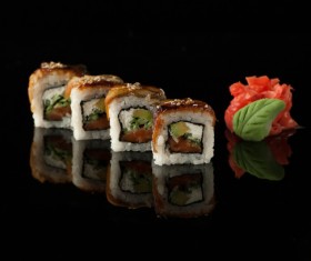 Delicious sushi on a black background Stock Photo 06