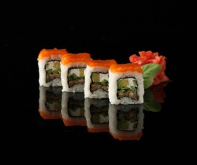 Delicious sushi on a black background Stock Photo 07