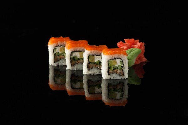 Delicious sushi on a black background Stock Photo 07