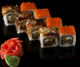 Delicious sushi on a black background Stock Photo 08
