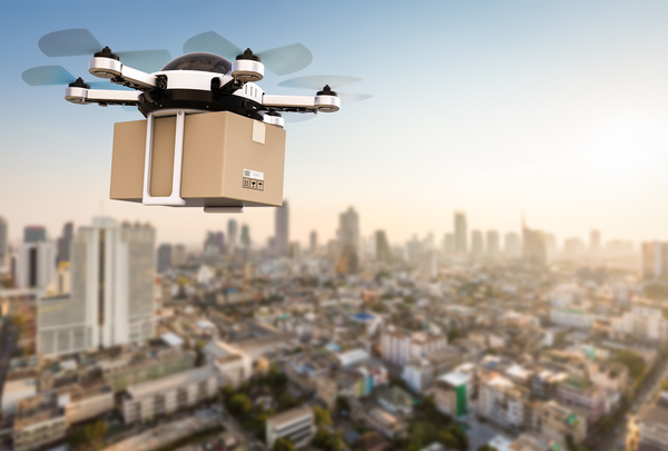 Delivery drones flying Stock Photo 01