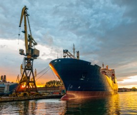 Docked cargo ship Stock Photo