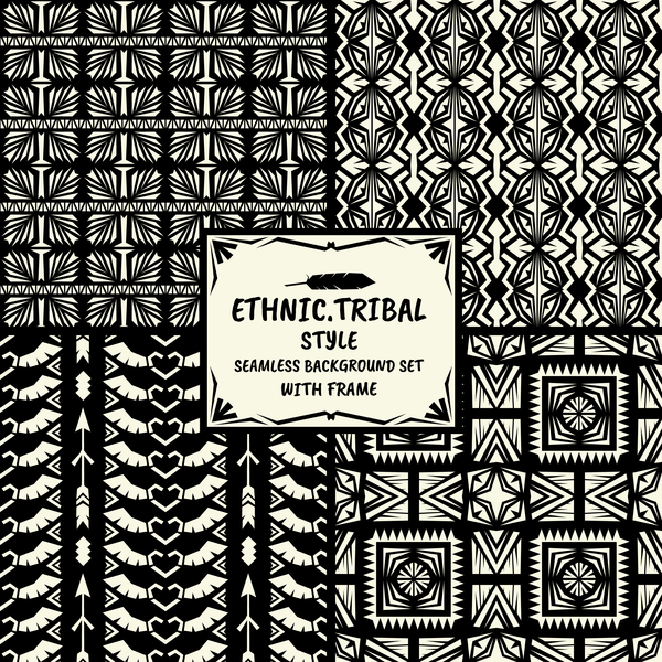 Ethnic tribal style seamless background with frame vector 02