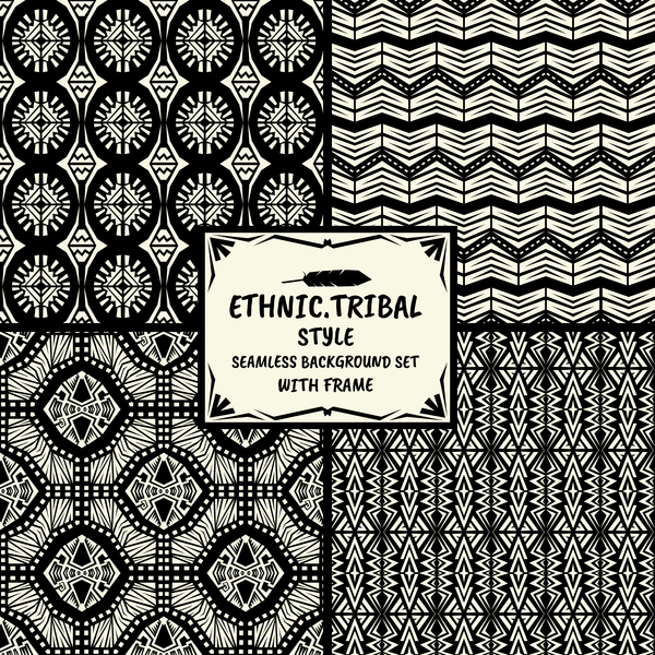 Ethnic tribal style seamless background with frame vector 03