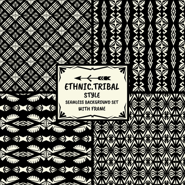 Ethnic tribal style seamless background with frame vector 05