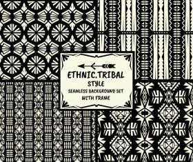 Ethnic tribal style seamless background with frame vector 06