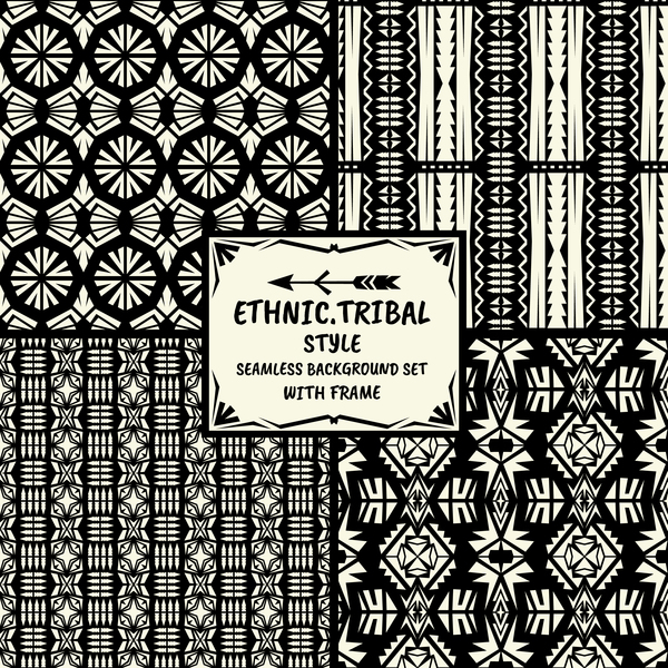 Ethnic tribal style seamless background with frame vector 06