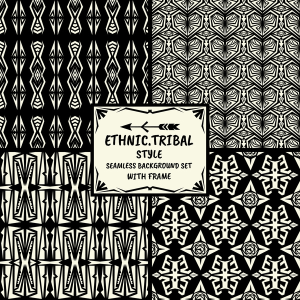 Ethnic tribal style seamless background with frame vector 08