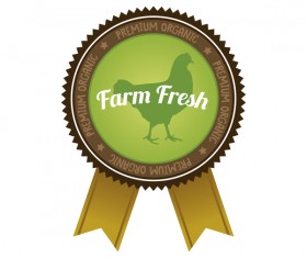 Farm organic food badge with ribbon vector 01