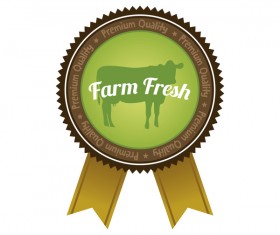 Farm organic food badge with ribbon vector 02