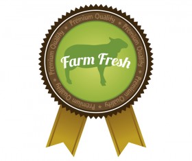 Farm organic food badge with ribbon vector 03