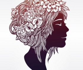Floral woman art vector material 01