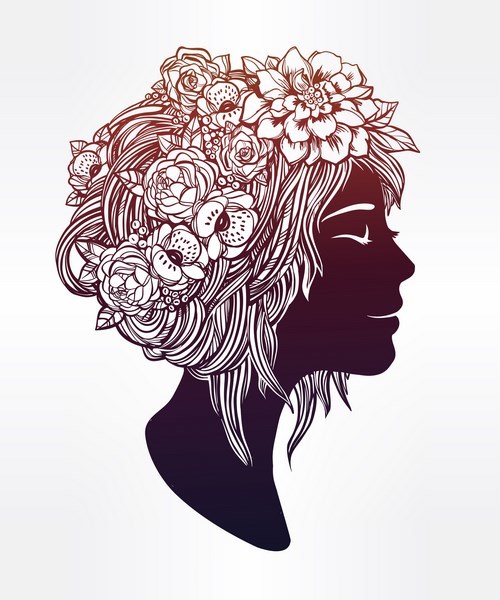 Floral woman art vector material 01