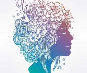 Floral woman art vector material 02
