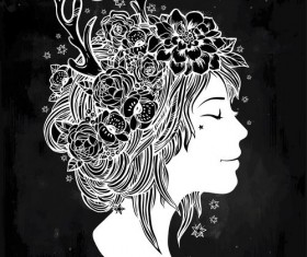 Floral woman art vector material 03