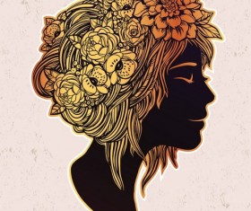 Floral woman art vector material 04