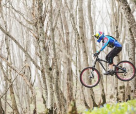 Forest bike challenge limits Stock Photo