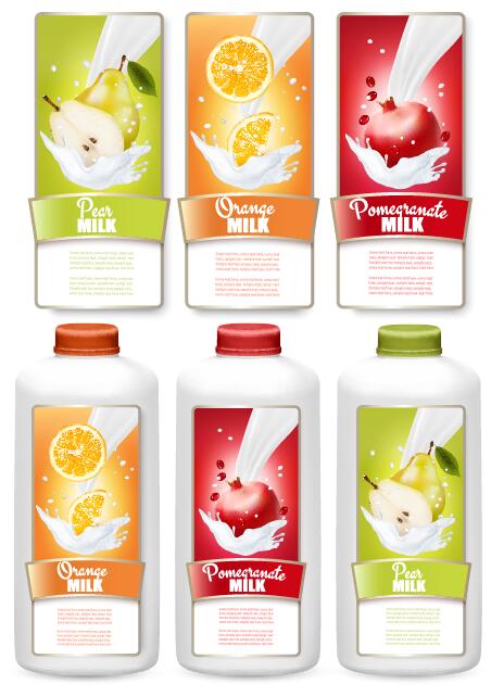 Fruit milk trademark stickers vector template 01