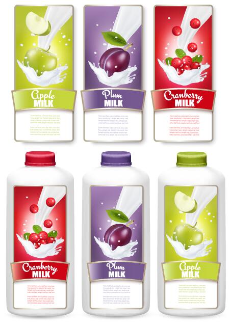 Fruit milk trademark stickers vector template 02