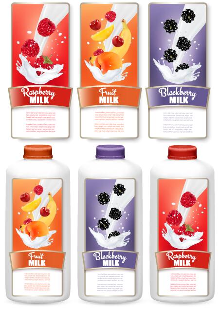 Fruit milk trademark stickers vector template 03