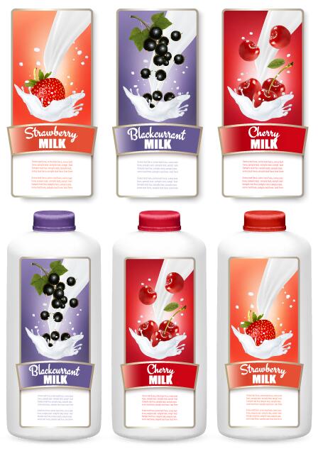 Fruit milk trademark stickers vector template 04