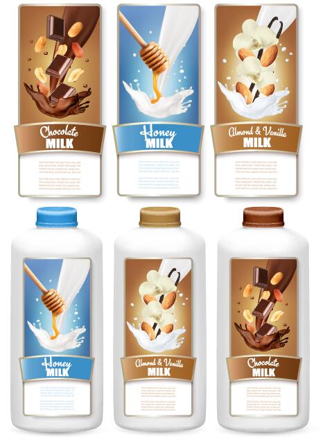 Fruit milk trademark stickers vector template 05