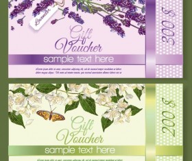 Gift voucher template with flower vector set 01