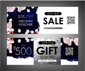 Gift voucher template with flower vector set 03