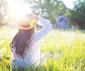 Girl sitting in the field HD picture