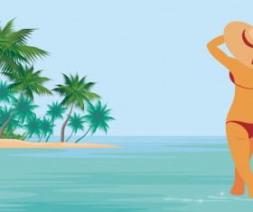 Girl with summer vacation background vector 01