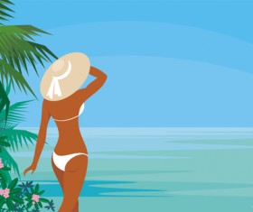 Girl with summer vacation background vector 03