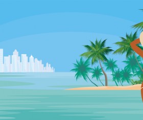 Girl with summer vacation background vector 04