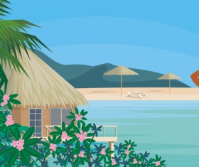 Girl with summer vacation background vector 05