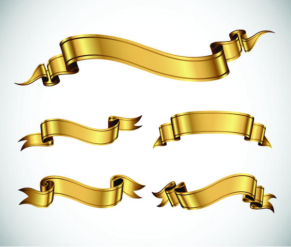 Golden ribbon banners wave vector 01