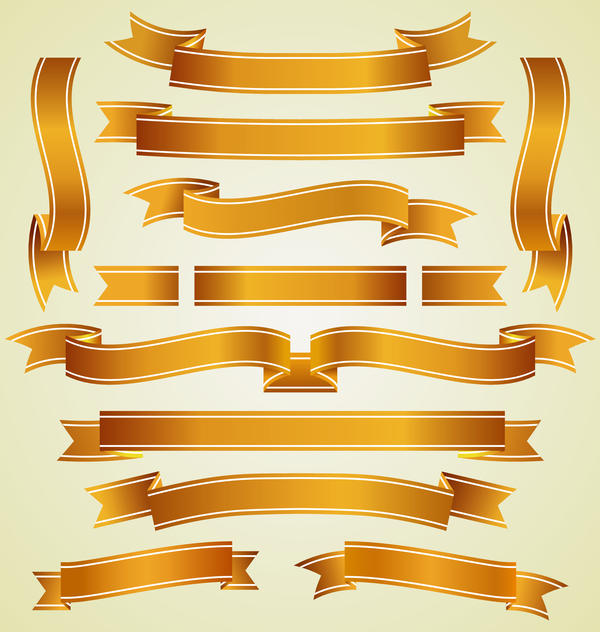 Golden ribbon banners wave vector 03