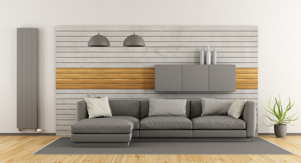 Gray tone simple living room Stock Photo