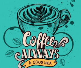 Green styles coffee poser template vector 01