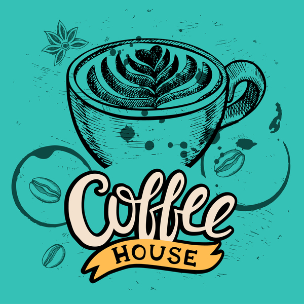 Green styles coffee poser template vector 03