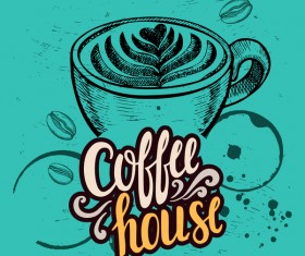 Green styles coffee poser template vector 04