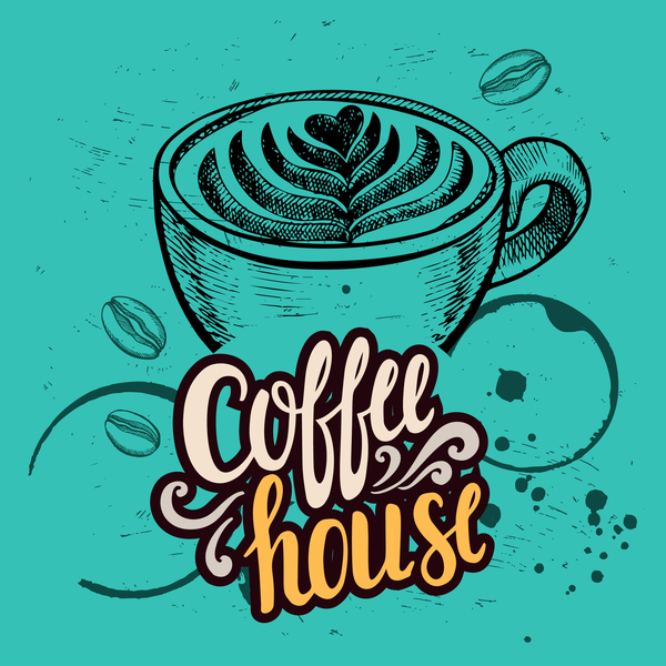 Green styles coffee poser template vector 04